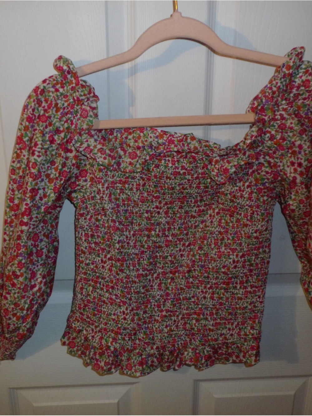 Do + Be Smocked Floral Puff Sleeve Top in Multi Pink